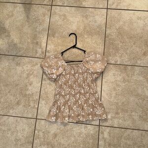 Speechless Kids Vintage OG Beige Tan White Gingham Smocked Blouse Shirt